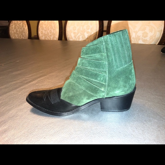 Toga Pulla Green Calf Half Leather Half Suede Boot - Picture 3 of 6